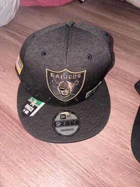 New Era Black and Gold Raiders Patch Snapback Hat